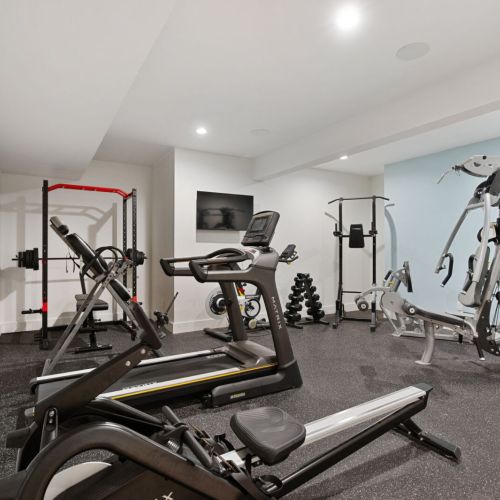 Stay active during your stay-the home gym is equipped with a range of machines and gear to help you maintain your wellness goals.