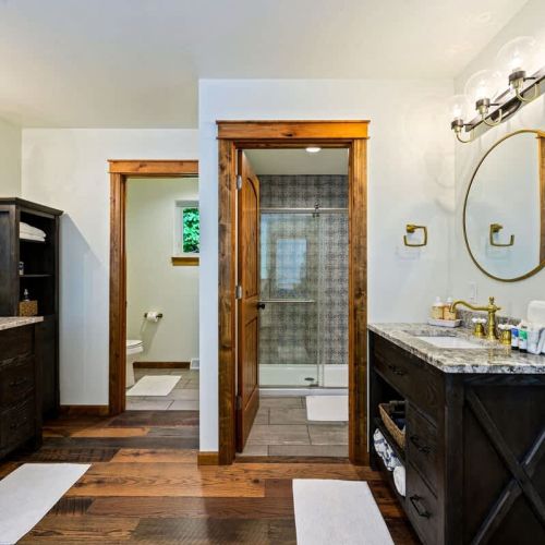 Bathroom #2 off of main upstairs hallway with large walk-in shower