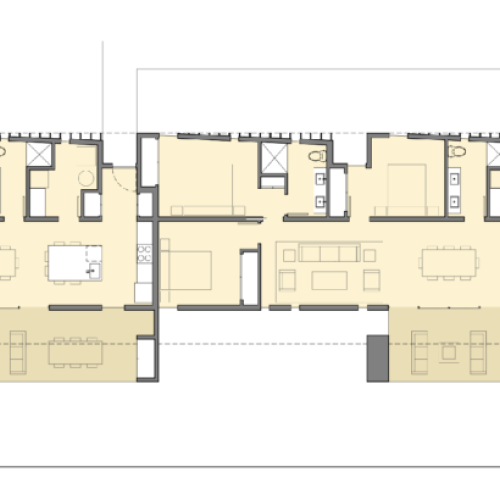 #202 is one of two units in this new vacation rental duplex.  In this floor plan, it is the unit on the left.