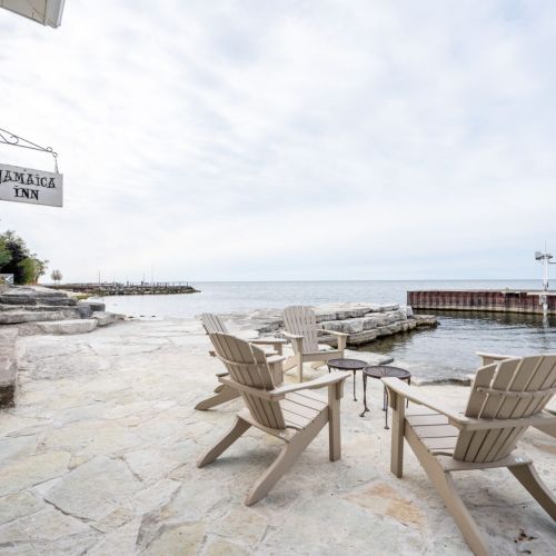 Relax on the patio by the water.