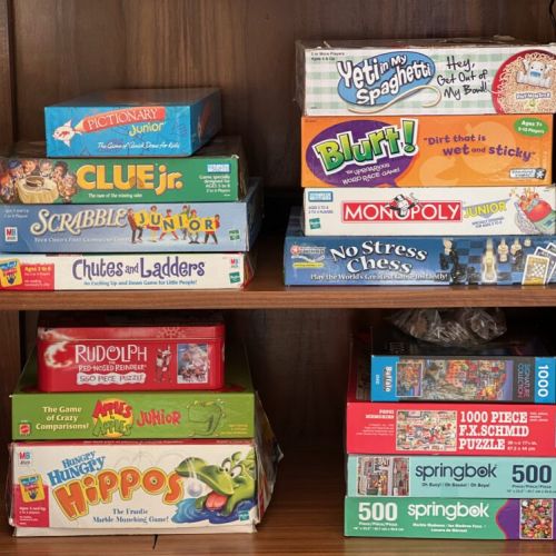 Plenty of board games and puzzles for kids.