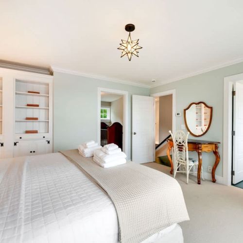 Located in the master suite, a crib provides comfort for the smallest of travelers.