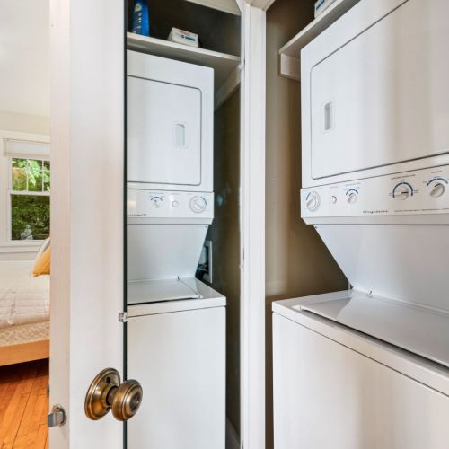 Washer and dryer in the Bayside Cabin for added convenience.