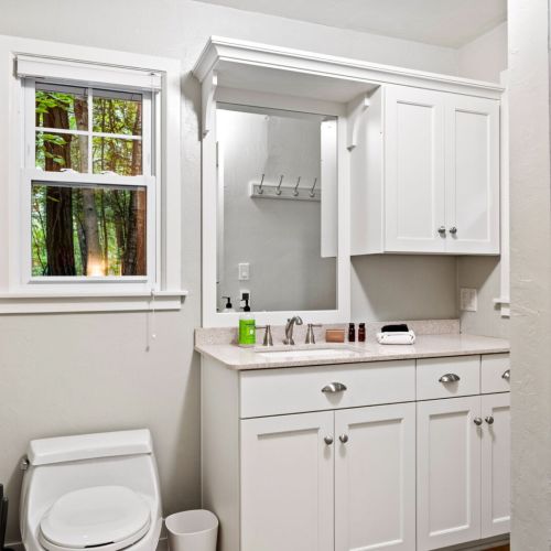 Full bathroom with walk-in shower.