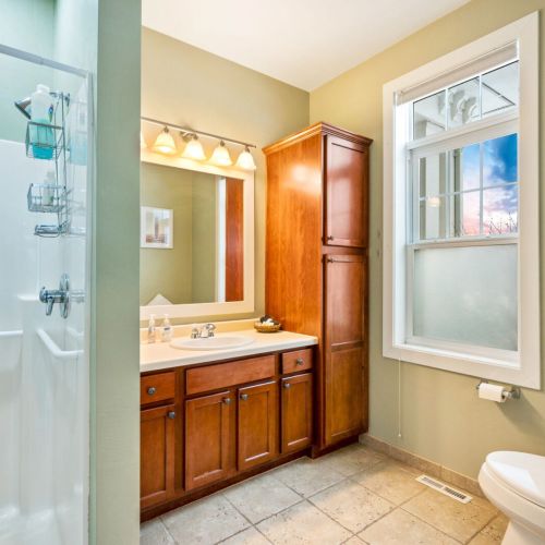 Bedroom #1 boasts a comfortable king sized and large whirlpool tub with en suite bathroom.