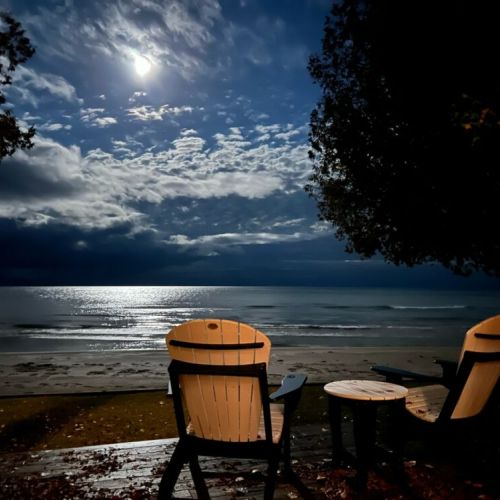 Lounge on the deck and watch the moon rise over Lake Michigan.