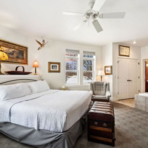 Bedroom #1 boasts a comfortable king sized and large whirlpool tub with en suite bathroom.