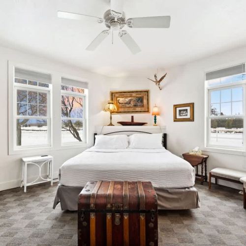 Bedroom #1 boasts a comfortable king sized and large whirlpool tub with en suite bathroom.