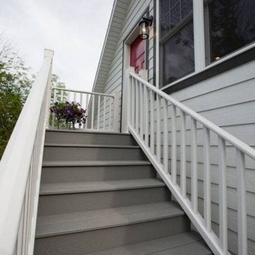 You'll climb a set of stair to access this above-garage guest suite.