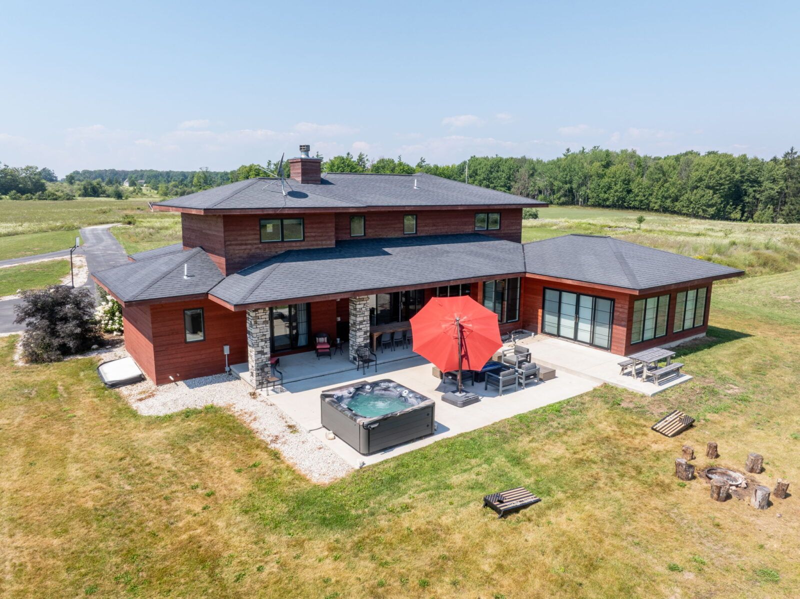 A gorgeous, spacious modern prairie-style home with 4 bedrooms, 3.5 bathrooms, and room for up to 8 guests