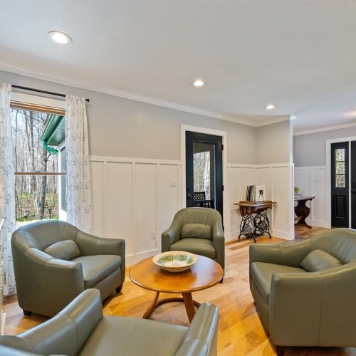 The front room is designed for conversation and relaxation.
