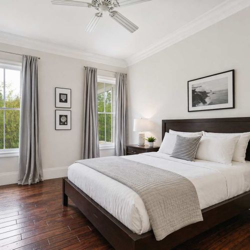 Bedroom #3 features a comfortable Queen bed with access to the shared hallway bathroom.
